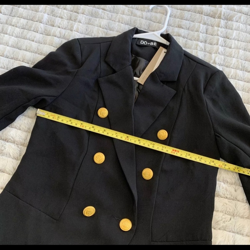 Double Breasted Black Blazer Gold Buttons Gem